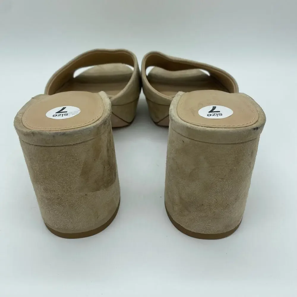 Veronica Beard Tan Suede Dali Strappy Peep Toe Chunky Heel Sandals Women size 7